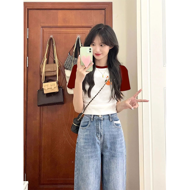 NRVP Áo Thun 100% Cotton Tay Ngắn Cổ Tròn In Họa Tiết Phong Cách Hàn Quốc Mới Cho Nữ