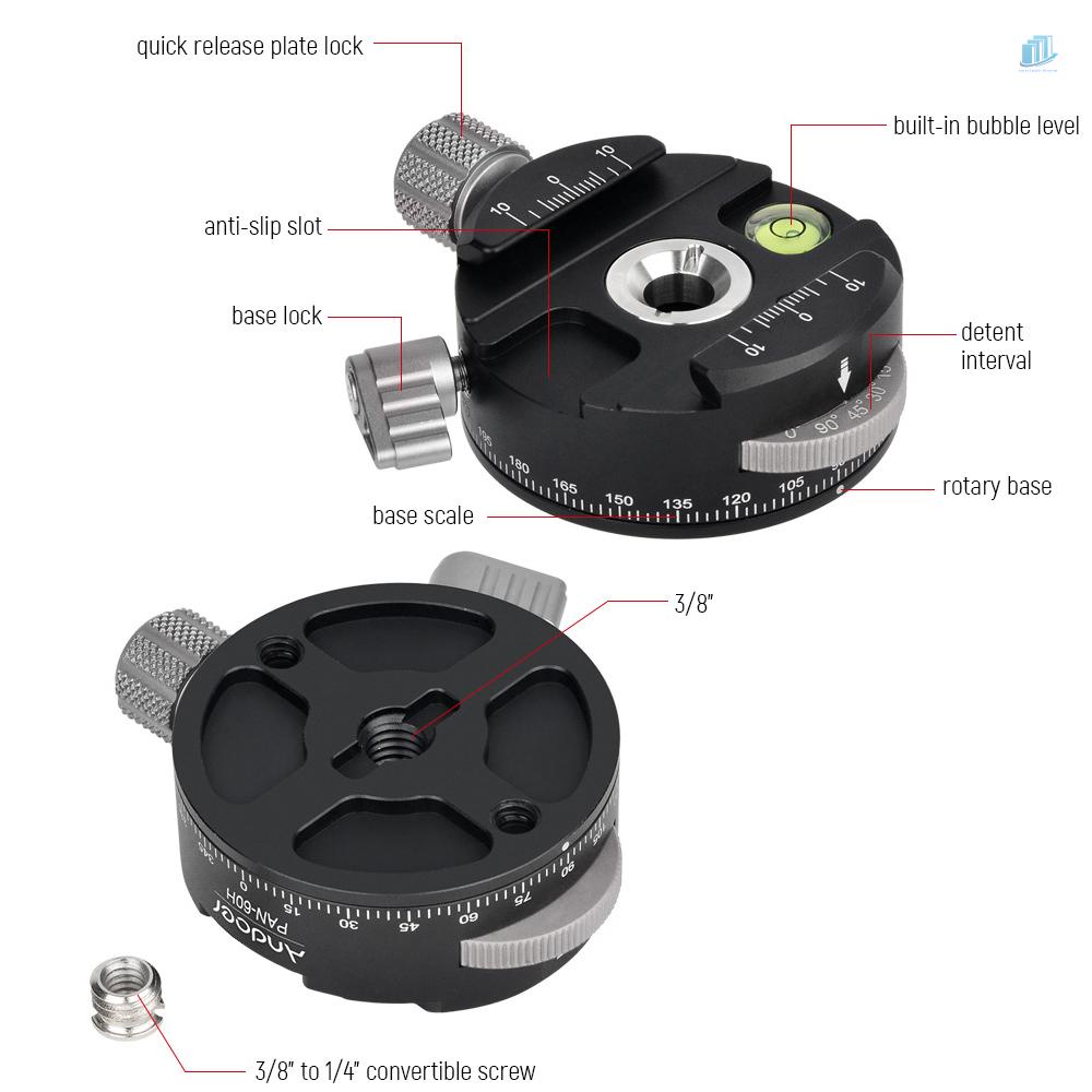 Đầu Bóng Chân Máy Ảnh Andoer PAN-60H Có Kẹp Chỉ Số