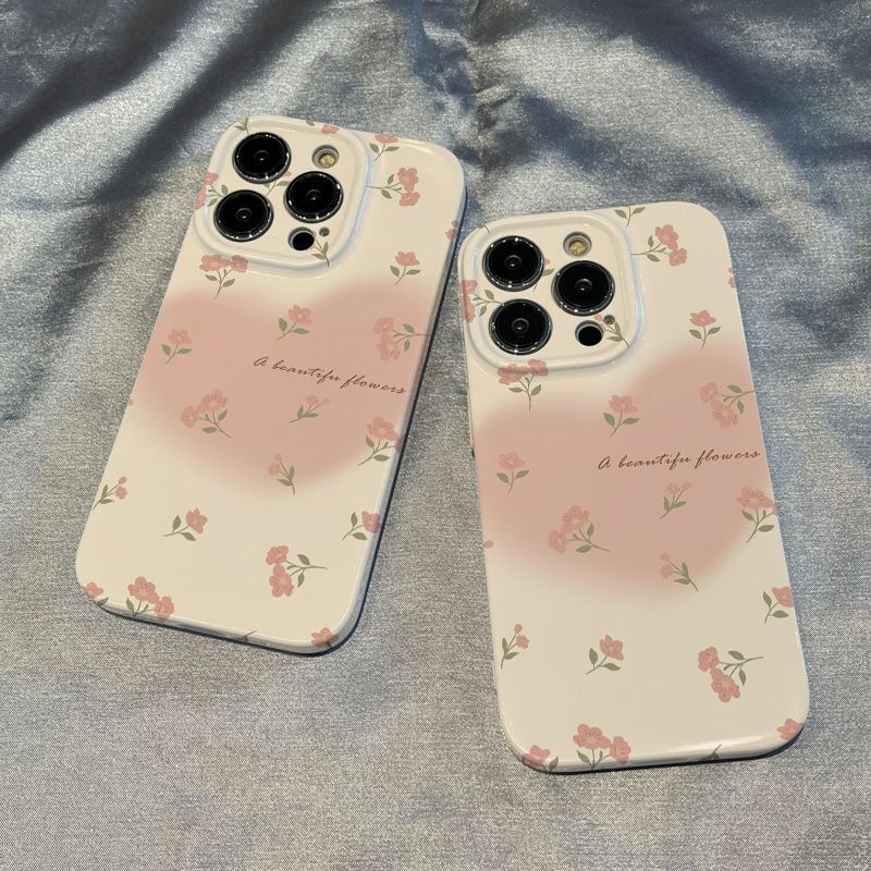 Ốp Điện Thoại Cứng Màu Hồng In Họa Tiết Hoa Nhỏ Xinh Cổ Điển Cho Iphone xr / 13 / 11iPhone12 14pluspromax / 78