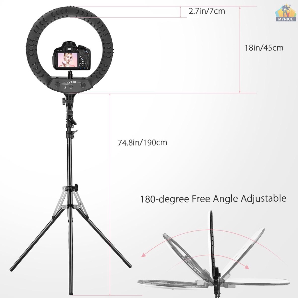 Vòng Đèn LED Andoer 18 Inch 55W 2800-6000K Hai Màu Điều Khiển Cảm Ứng &amp; Điều Khiển Từ Xa 190cm / 74.8 Inch Cho Trang Điểm / Live Streamin