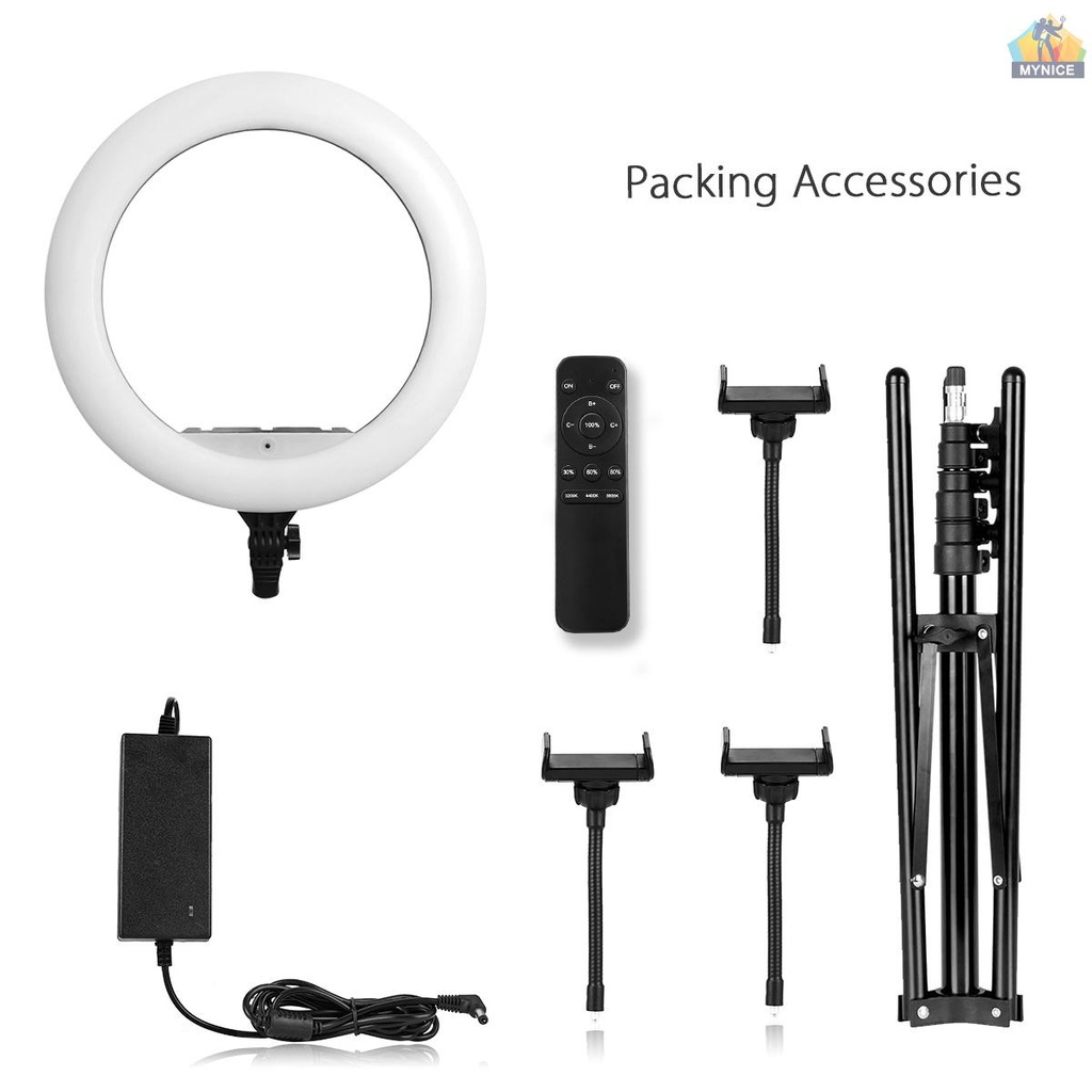 Vòng Đèn LED Andoer 18 Inch 55W 2800-6000K Hai Màu Điều Khiển Cảm Ứng &amp; Điều Khiển Từ Xa 190cm / 74.8 Inch Cho Trang Điểm / Live Streamin