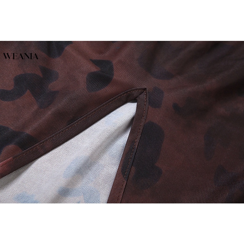 Đầm Dài Xẻ Tà In Họa Tiết Phong Cách Retro Cho Nữ