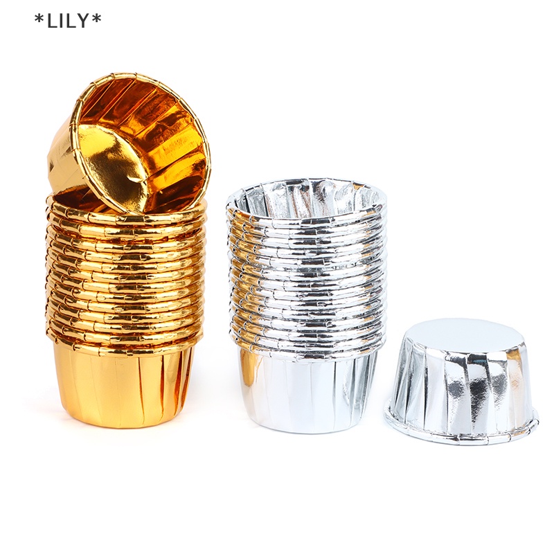 LILY 50 cái nhỏ cupcake lá cupcake wrapper giấy vàng bạc cupcake Baking cup uuu