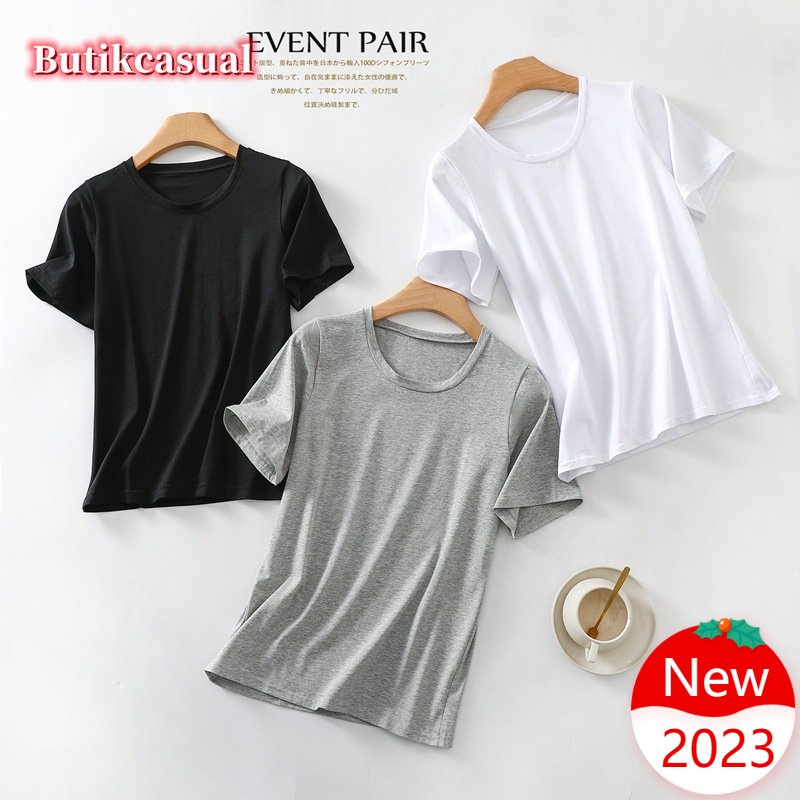 Áo Thun Cotton Lụa Lạnh Mỏng Tay Ngắn Cổ Tròn Dáng Rộng Thời Trang Mùa Hè 2023 Mới Cho Nữ