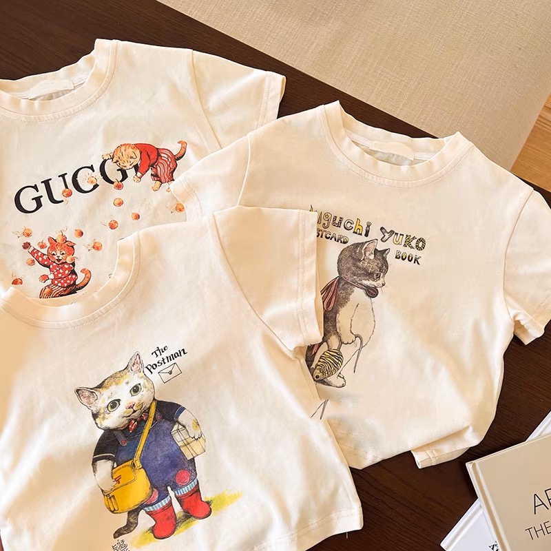 Áo Thun Cotton In Họa Tiết Hoạt Hình Dễ Thương Phong Cách Hàn Quốc Cho Bé Gái 0-7 Tuổi