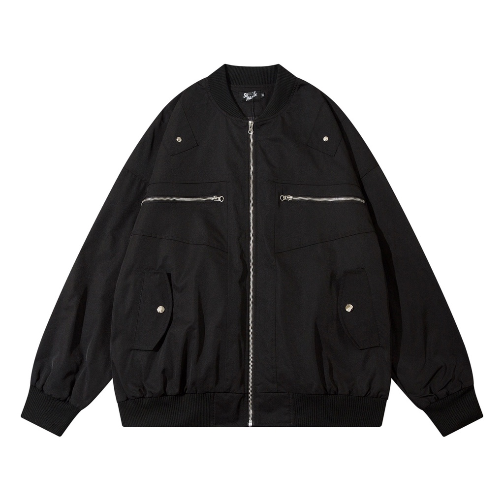 Áo Khoác Bóng Chày Phối Khóa Kéo Phong Cách Retro Mỹ Cá Tính Cho Nam Nữ