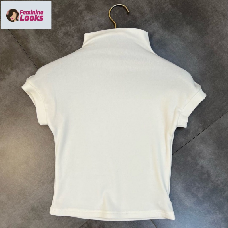 Áo Thun Tay Ngắn Cổ Cao Dáng Ôm Quyến Rũ Trẻ Trung Cho Bạn Gái