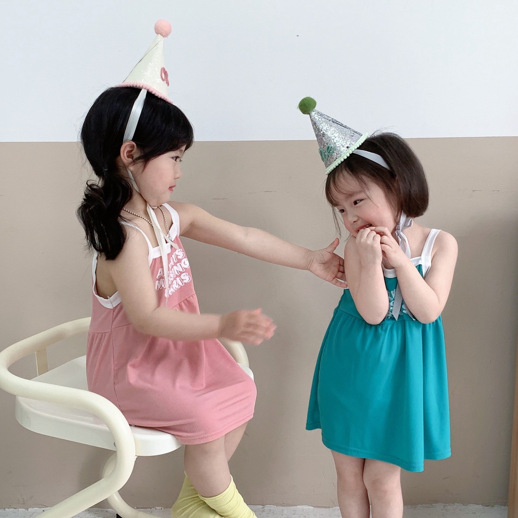 BABEPROUD Đầm hai dây màu sắc thời trang mùa hè Hàn Quốc cho bé gái 0-7 tuổi