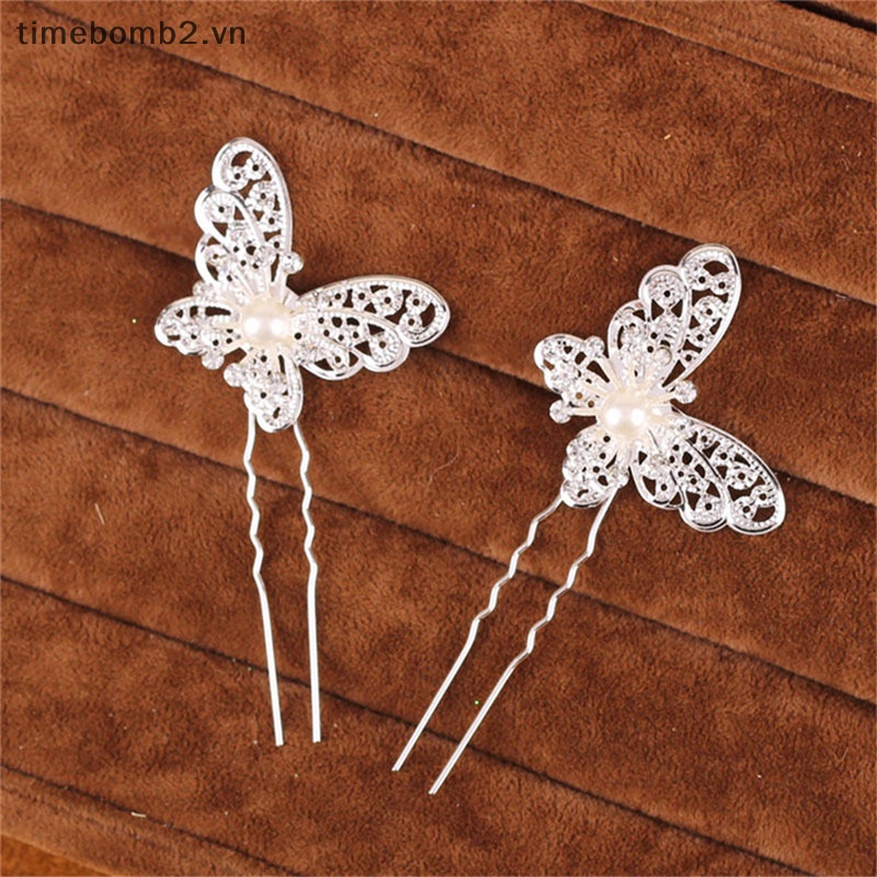 {Timebomb} Trâm Cài Tóc Chữ U Hình Bướm Màu Vàng / Bạc Dành Cho Cô Dâu Trong Ngày Cưới Hot.