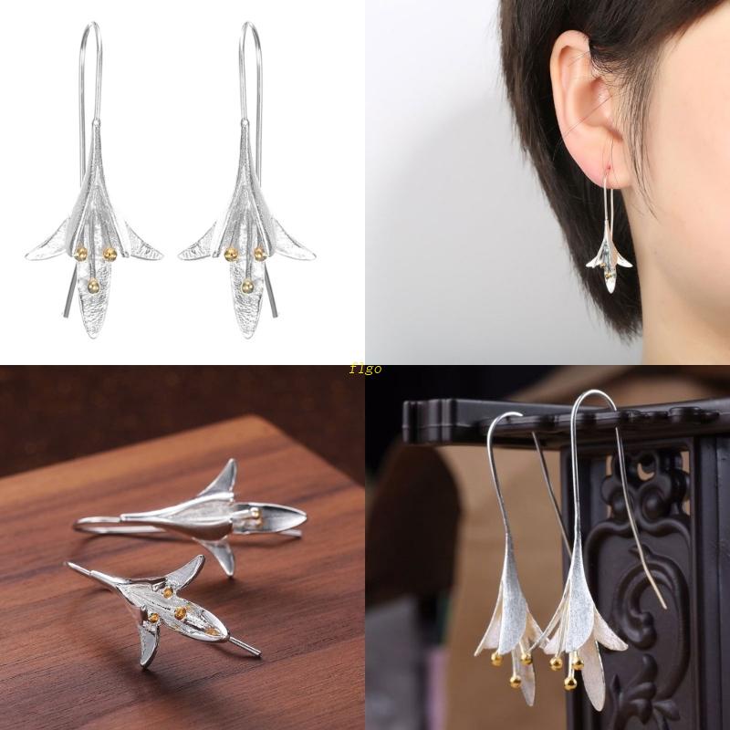 Bông Tai Dáng Dài Hình Hoa Lily Chất Liệu Hợp Kim Cho Nữ