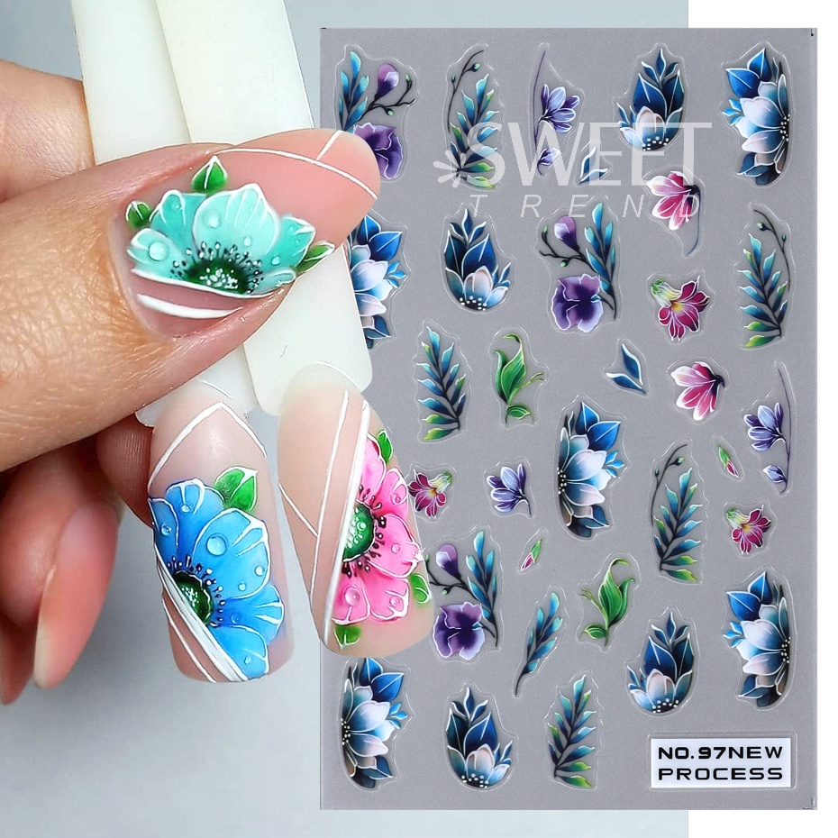 Miếng Dán Trang Trí Móng Tay Họa Tiết Hoa Mộc Lan / Chữ Cái Lá Mùa Hè Xinh Xắn