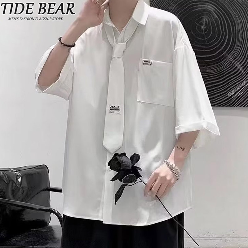 TIDE BEAR Áo Thun Tay Lỡ Màu Trơn Đơn Giản Đa Năng Thời Trang Mùa Hè Dành Cho Nam