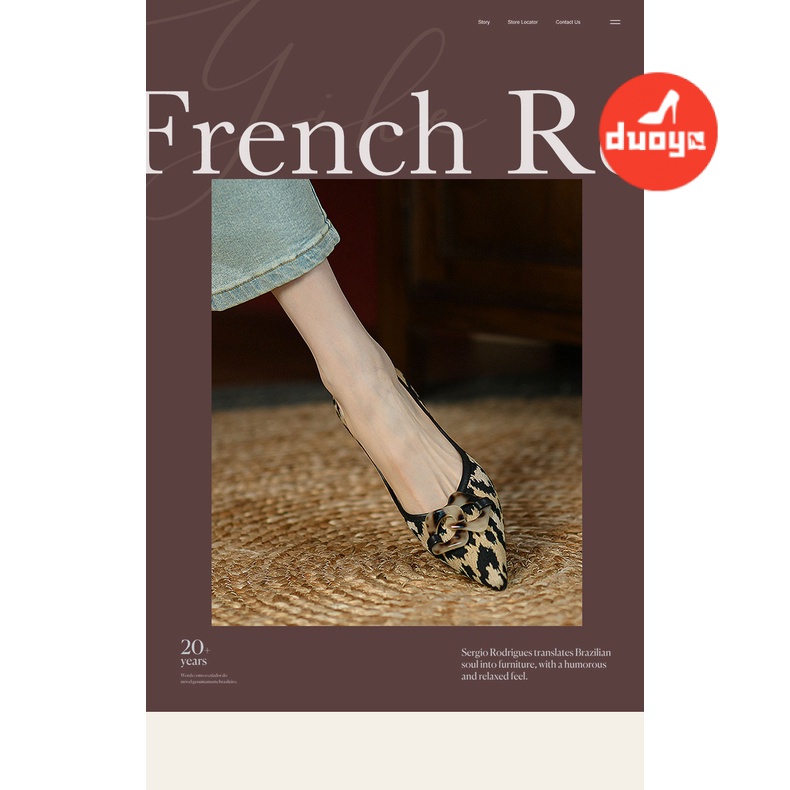 Giày Búp Bê Mũi Nhọn Đế Dày Họa Tiết Da Báo Phong Cách Pháp Thời Trang Xuân Thu 2022 Cho Nữ