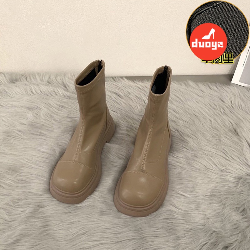 Duoya Factory Thẳng ~ [Hàng Có Sẵn] Giày Bốt Martin Mỏng Đế Dày Ngắn Màu Nâu Phong Cách Pháp Mùa Xuân Thu Cho Nữ Miễn Phí Vận Chuyển
