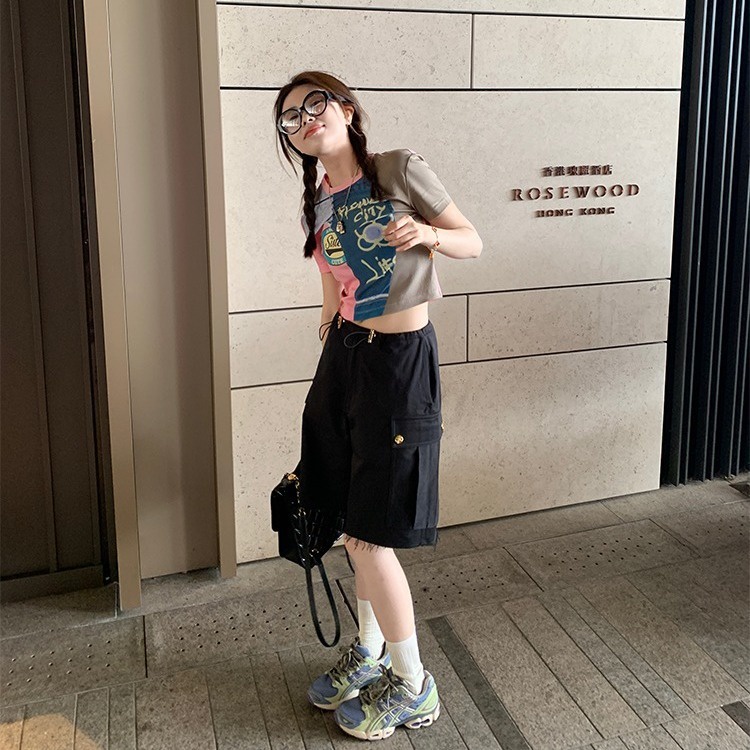 Áo Thun Cotton Ngắn Tay Cổ Tròn Dáng Ôm In Họa Tiết Thời Trang Mùa Hè Dành Cho Nữ