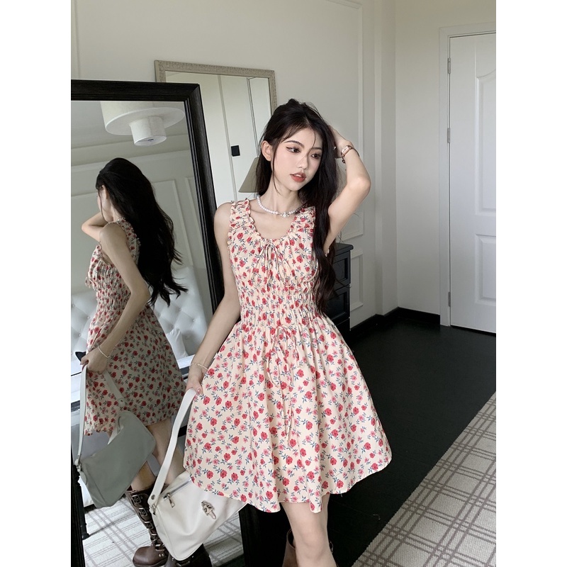 Đầm Hai Dây Họa Tiết Hoa Phong Cách Vintage Thời Trang Mùa Hè Cho Nữ