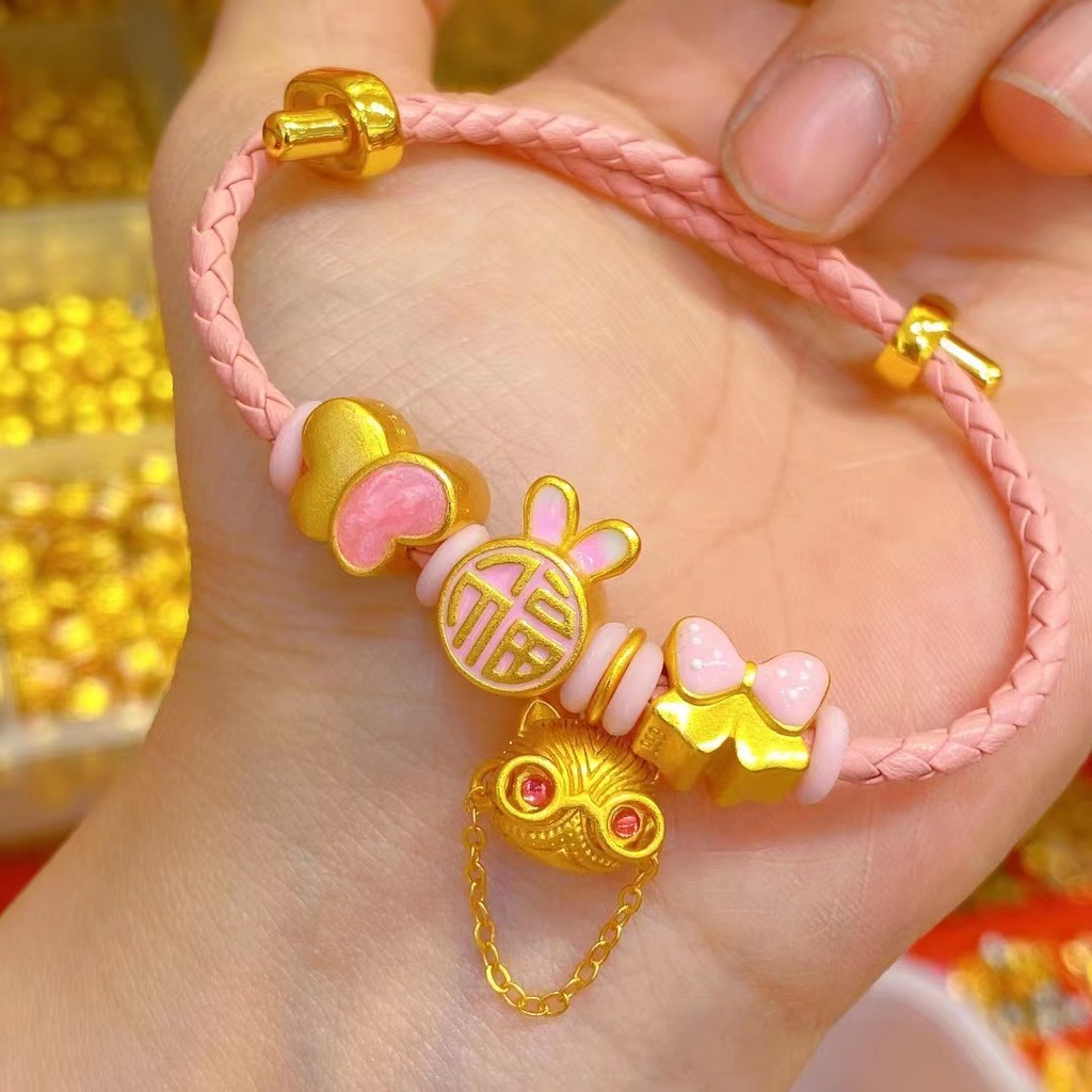 Hạt Tách Vòng Tay Hạt Màu Vàng Cát Vàng Hồng Bướm May Mắn Lỗ Lớn Không Gây Dị Ứng diy Phong Cách Trung Hoa Cổ Điển Bảo Quản Vàng Cát Dệt Bằng Tay Không Gây Dị Ứng Vòng Đeo Tay Dây Thừng Màu Đỏ Sắc Đa Dạng