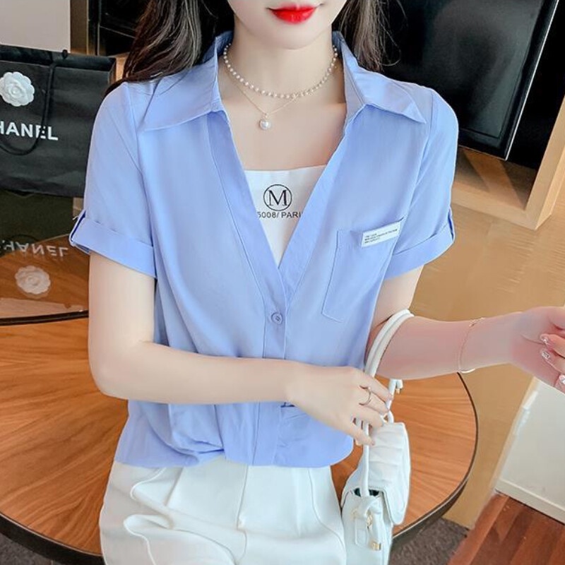 Áo Sơ Mi Tay Ngắn Phong Cách Hàn Quốc Thời Trang Mùa Hè Xinh Xắn Cho Nữ