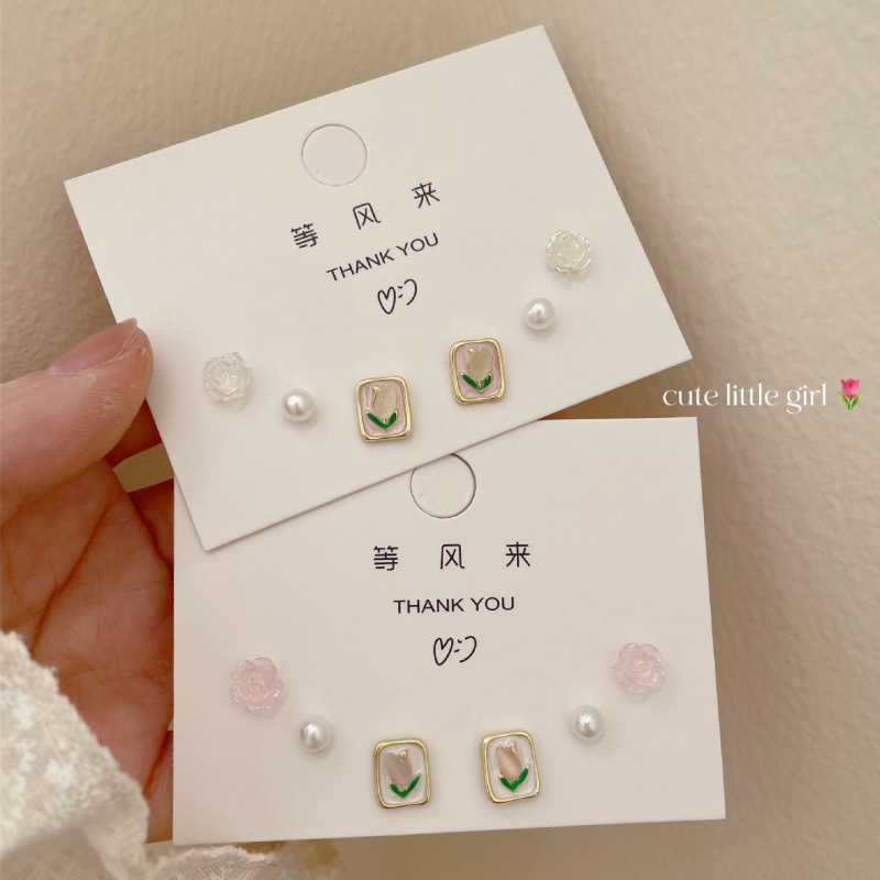 Bộ Ba Món Bông Tai Hoa tulip Nhỏ Tinh Tế Thời Trang Xuân Hè Mới 2023 Dành Cho Bạn Nữ