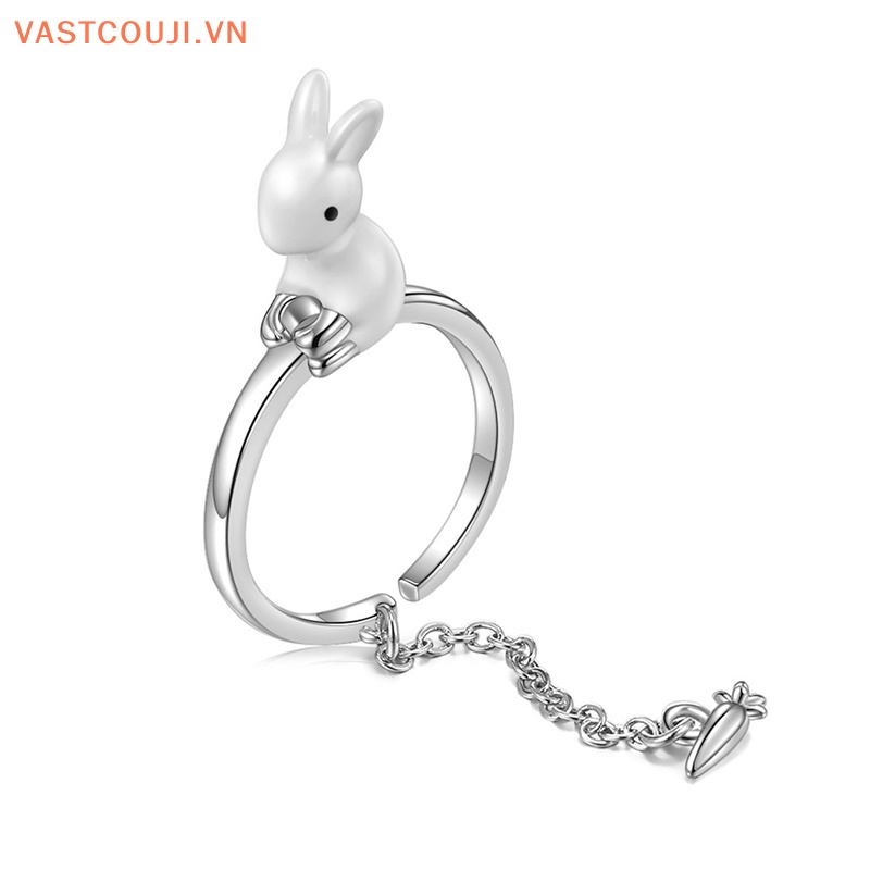 Nhẫn Hở Mạ Bạc 925 Hình Thỏ Và Củ Cải Phối Dây Xích Thời Trang Dự Tiệc Cho Nữ
