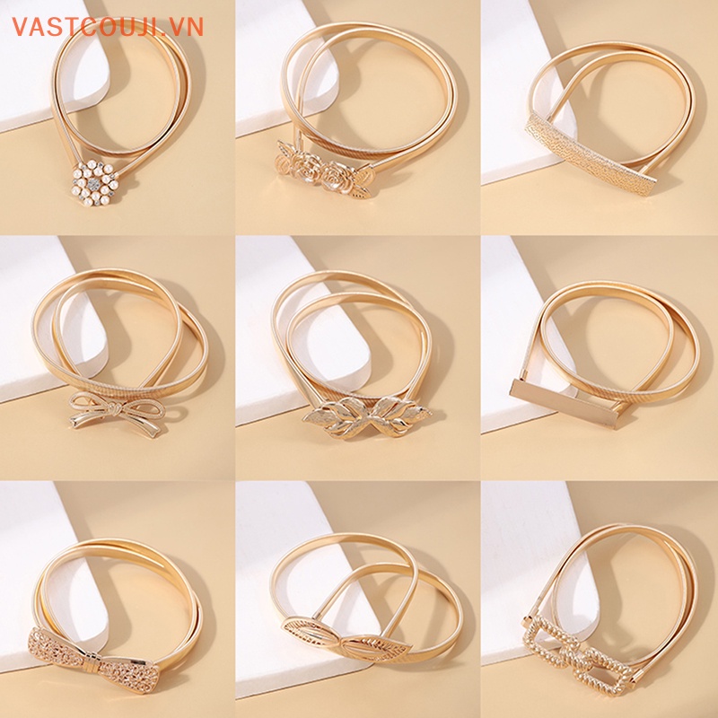 Thắt Lưng Co Giãn Đính Nơ Màu Vàng Kim Thời Trang Cho Nữ