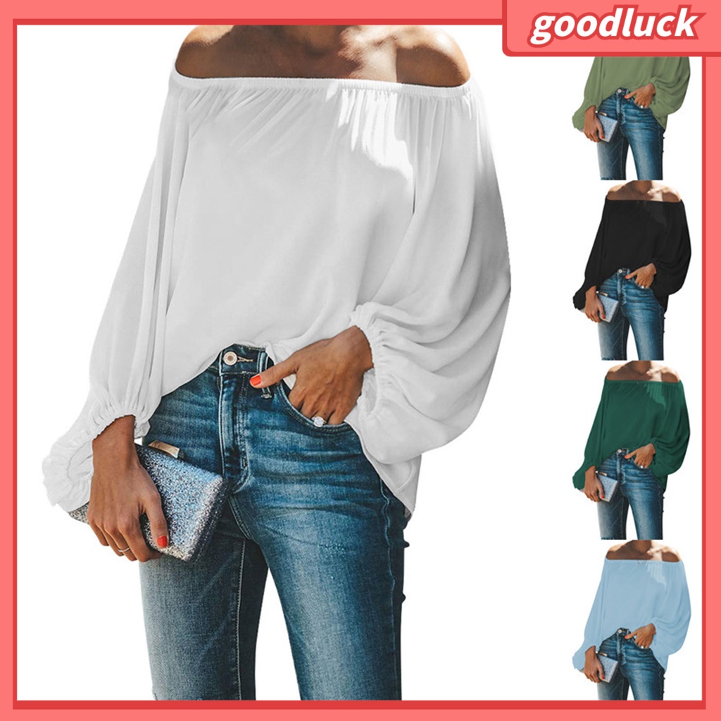 Áo Sơ Mi Tay Dài Phồng Trễ Vai Màu Trơn Thời Trang Xuân Thu Dành Cho Nữ