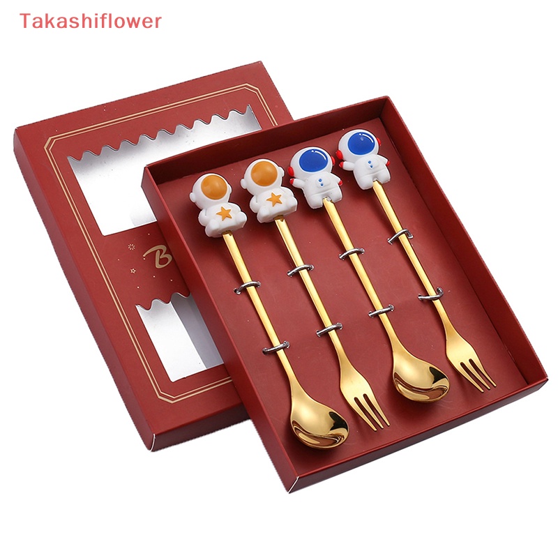 Bộ 4 Muỗng Nĩa Ăn Trái Cây / Cà Phê / Món Tráng Miệng Màu Vàng Kim