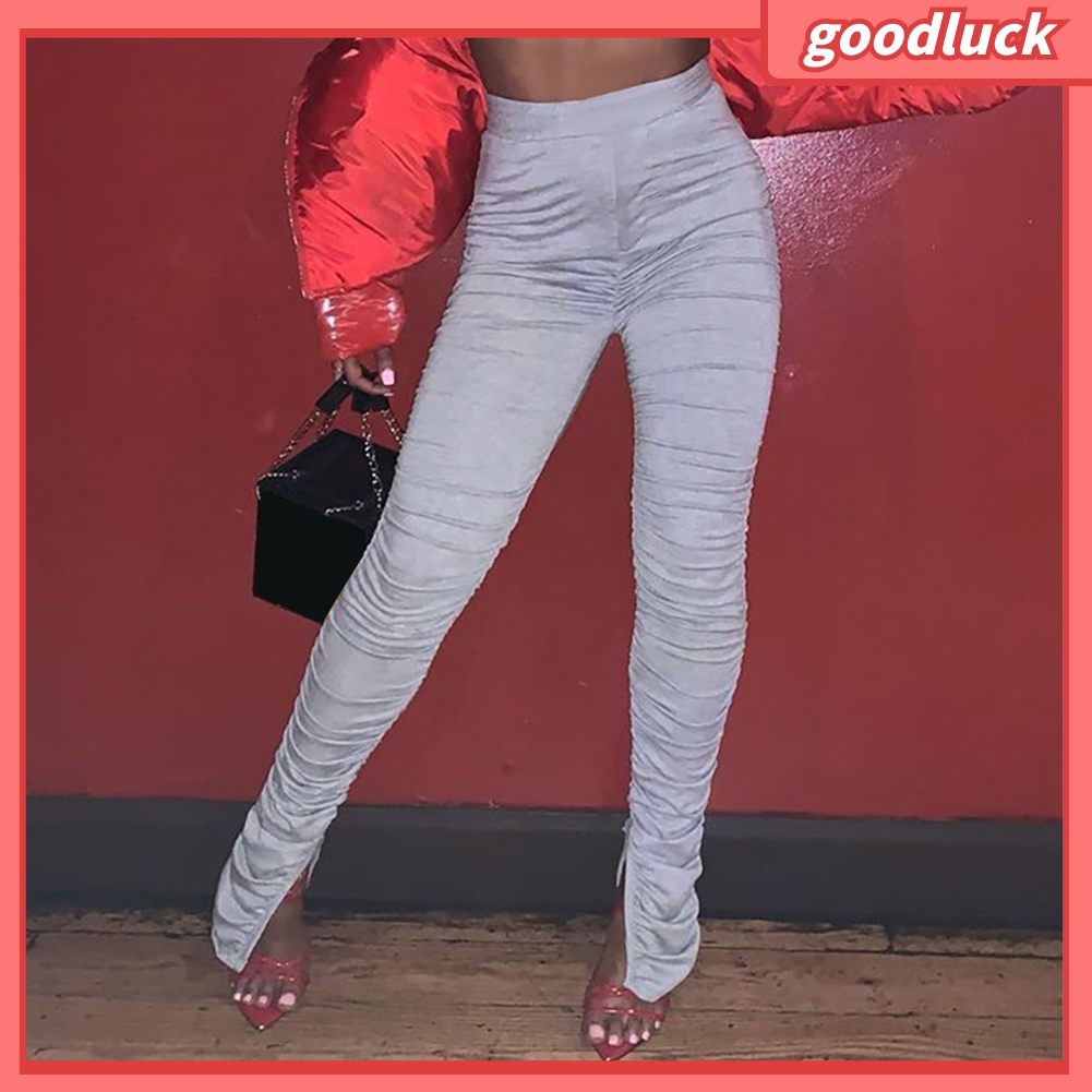 [ULK] Quần Thể Thao Dáng Ôm Lưng Cao Co Giãn Xẻ Tà Xếp Chồng Thời Trang Cho Nữ