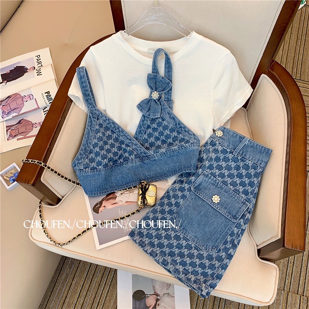 Bộ Áo Denim + Chân Váy Thời Trang Mùa Hè 2023 Dành Cho Nữ