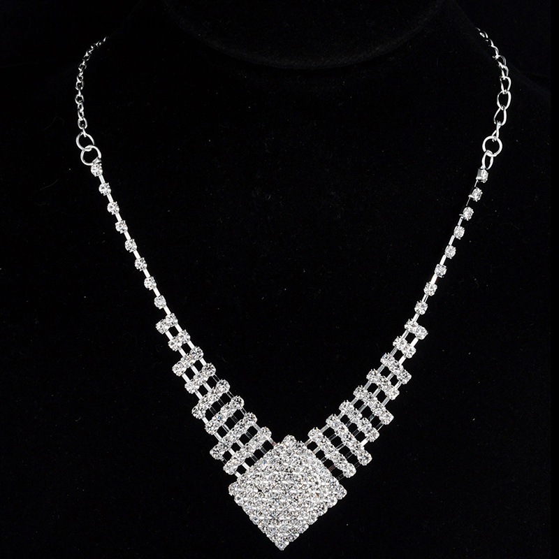 Bộ Vòng cổ + Bông Tai Mạ Bạc Đính Đá Pha Lê Thời Trang Cho Nữ