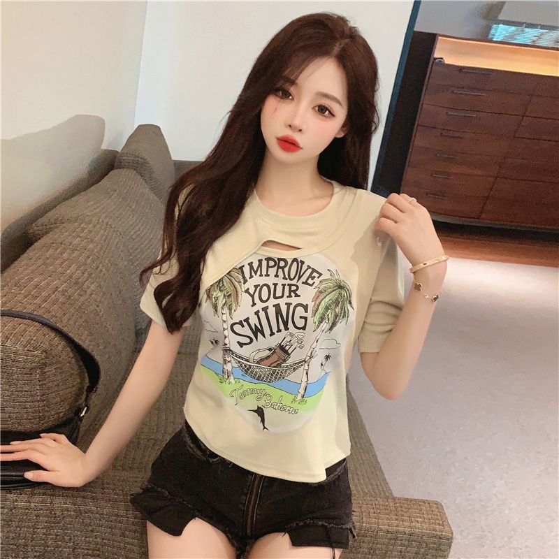 Áo Thun Ngắn Tay In Họa Tiết Thời Trang Mùa Hè Cho Nữ