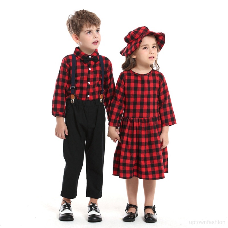 Bộ Áo + Chân Váy + Mũ Họa Tiết Caro Thời Trang Cho Gia Đình
