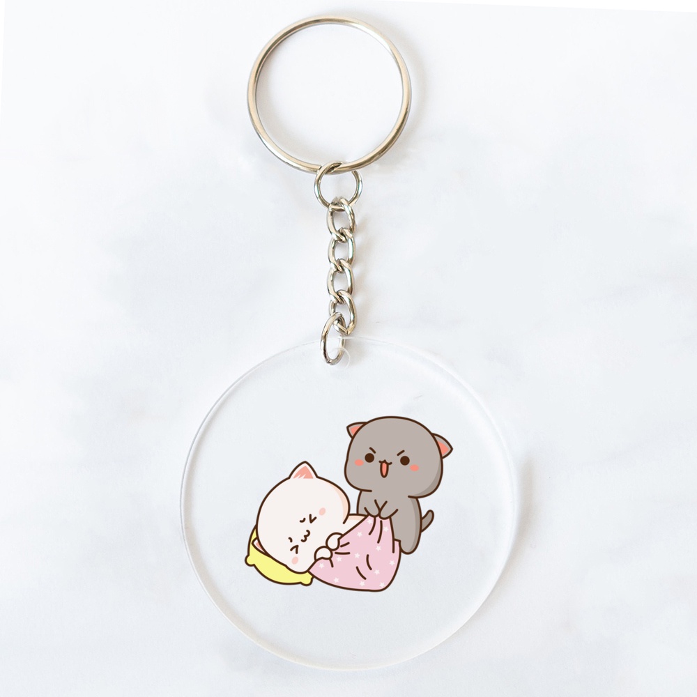 Dễ Thương Móc Chìa Khóa acrylic Trong Suốt Hình Mèo Và Bào Đáng Yêu her / His