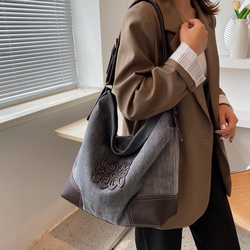 Túi tote Đeo Vai / Đeo Chéo Một Bên Vai Bằng Vải Bạt Sức Chứa Lớn Cho Nữ