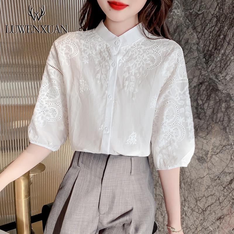 Áo Sơ Mi Ngắn Tay Thêu Họa Tiết Thời Trang Mùa Hè Cho Nữ