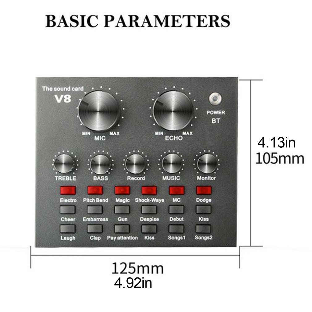 V8 Live Sound Card Audio Mixer External Usb Headset Microphone Mobile Computer Universal [Q/5]