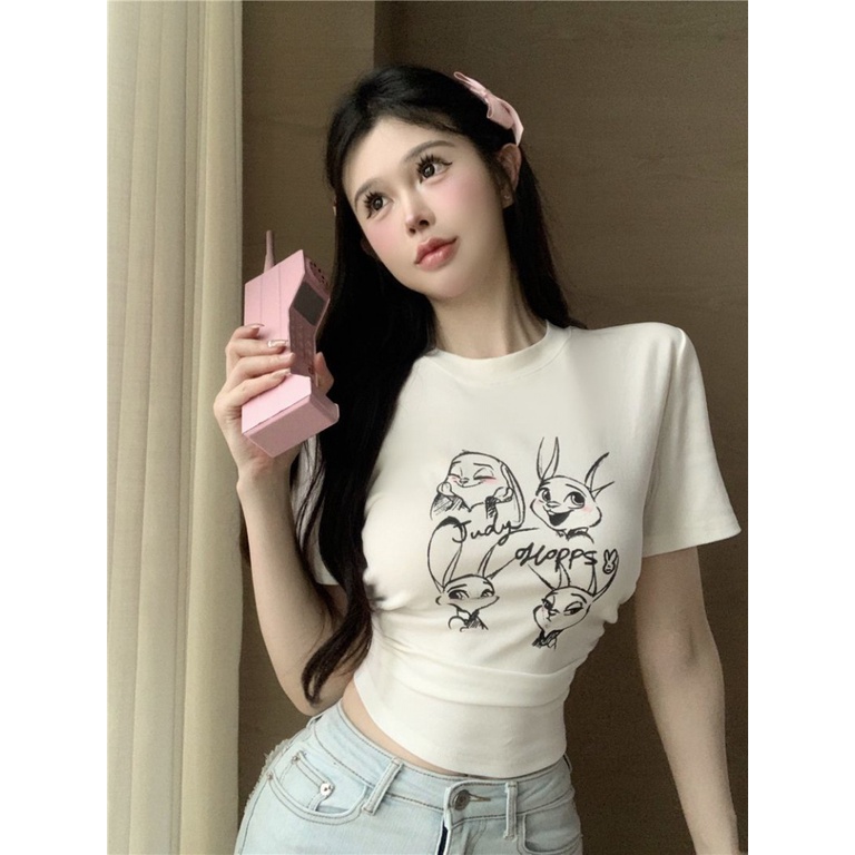 Áo baby tee Thun croptop Mỏng Mùa Hè Tay Cộc Xếp Ly Ôm Dáng Phong Cách Mới Dễ Phối Đồ Cho Nữ