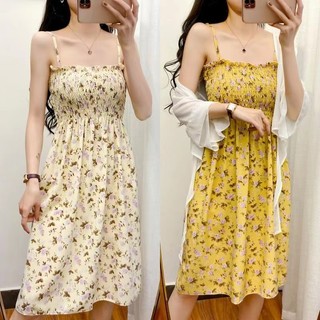 Đầm Chiffon Hở Vai In Hoa Co Giãn Thoải Mái Thời Trang Mùa Hè Phong Cách Hàn Quốc Cho Nữ