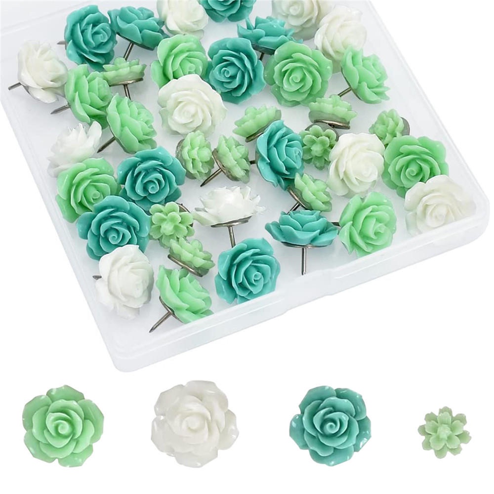 Set 40 Ghim Nhựa Hình Hoa Hồng Dễ Thương Dùng Vẽ Trang Trí Tường / Văn Phòng / Trường Học