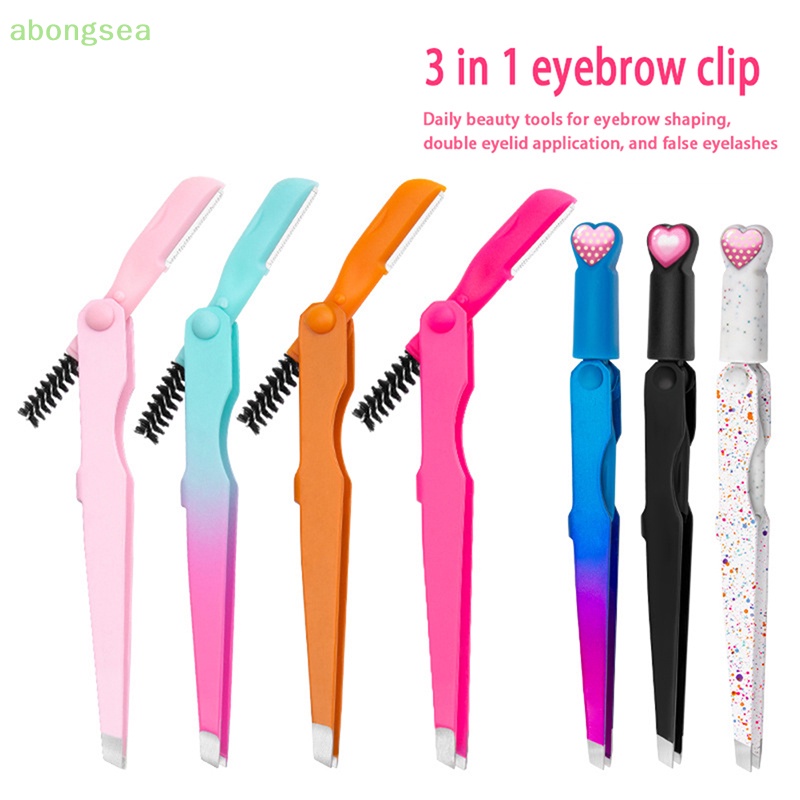 Nhíp Nhổ Lông Mày 3 Trong 1 Bằng Thép Không Gỉ Có Lược Chải