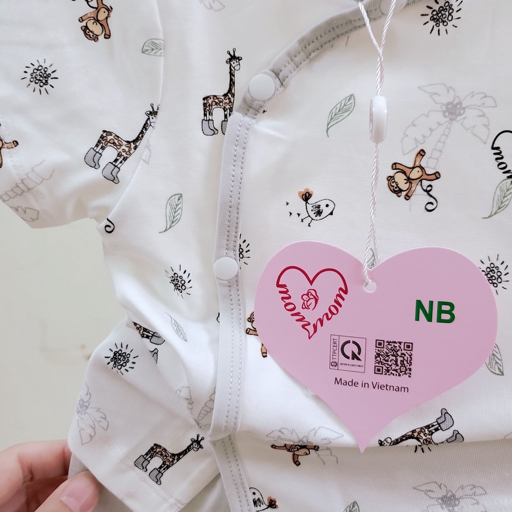 Mom Mom Avaler 2023 Bộ quần áo sơ sinh mùa hè dài tay cúc lệch vải cotton modal mềm mịn 0- 6 tháng