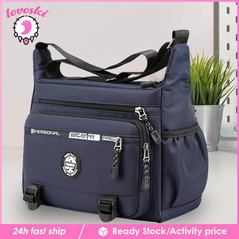 Túi Đeo Chéo Vai Có Khóa Kéo Chống Nước Sức Chứa Lớn Màu Đen Dành Cho Nam