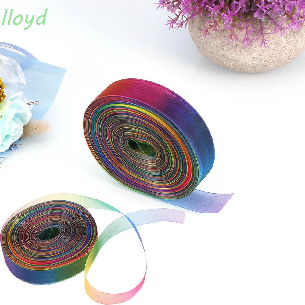 Cuộn Dây Ruy Băng Organza In Họa Tiết Cầu Vồng Dùng Gói Quà / Trang Trí Giáng Sinh