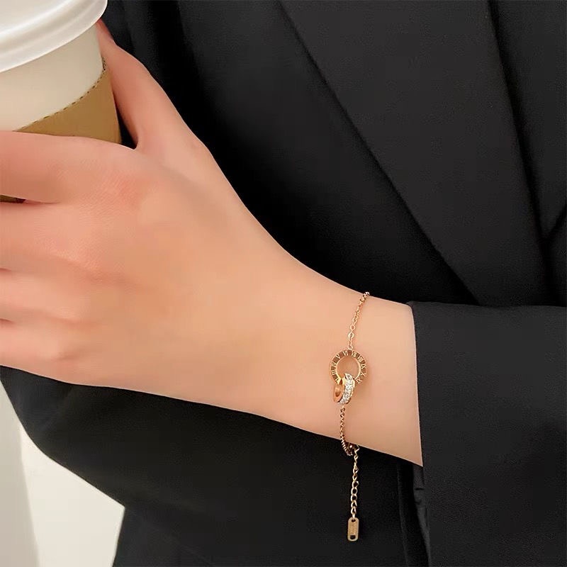 Vòng Tay Thép Titan Đính Kim Cương Nhiều Màu Cao Cấp Phong Cách Hàn Quốc Sang Trọng Thời Trang Đơn Giản Dành Cho Nữ