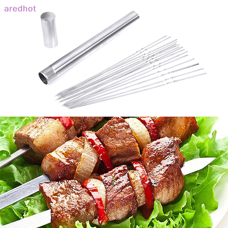 Bộ 15 Cái Xiên Nướng BBQ Bằng Thép Không Gỉ Tái Sử Dụng Được Kèm Hộp Đựng Mới