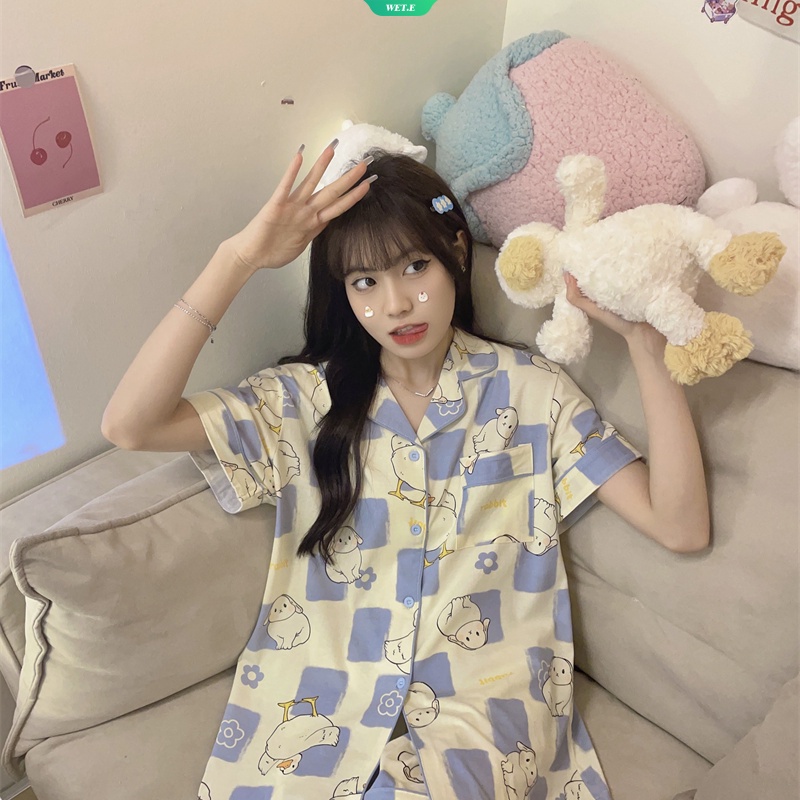 Bộ Đồ Ngủ Ngắn Tay Dáng Rộng In Hoạt Hình Cinnamoroll Kiểu Hàn Quốc Thời Trang Mùa Hè 2023 Cho Nữ