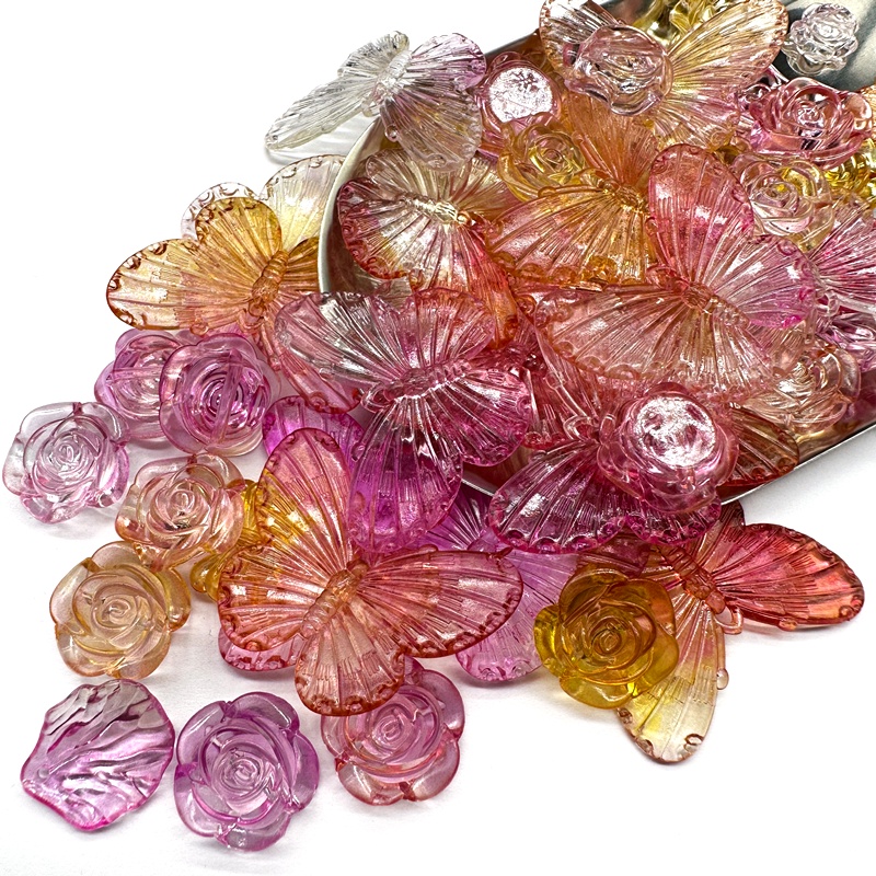 Túi 20g Hạt Xỏ Lỗ 10mm-30mm Bằng Acrylic Trong Suốt Hình Hoa Bướm Màu Gradient Dùng Để Làm Trang Sức DIY