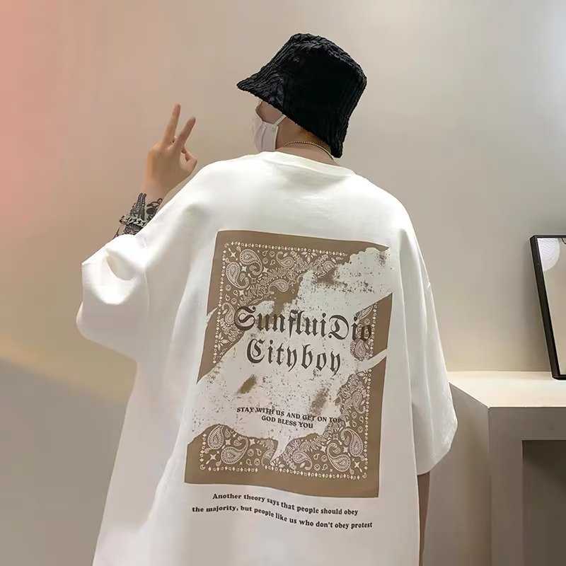 Áo Thun Tay Ngắn Cổ Tròn In Họa Tiết Hoạt Hình Phong Cách Hàn Quốc Thời Trang Cho Nam Size M-5XL