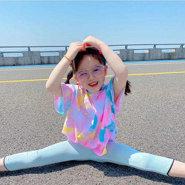 Áo Thun Ngắn Tay Màu Gradient Thời Trang Mùa Hè Cho Bé Gái