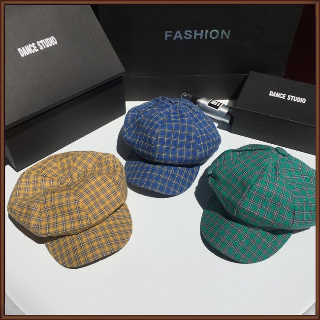Mũ Beret Họa Tiết Sọc Caro Phong Cách Retro Thời Trang Cho Nữ